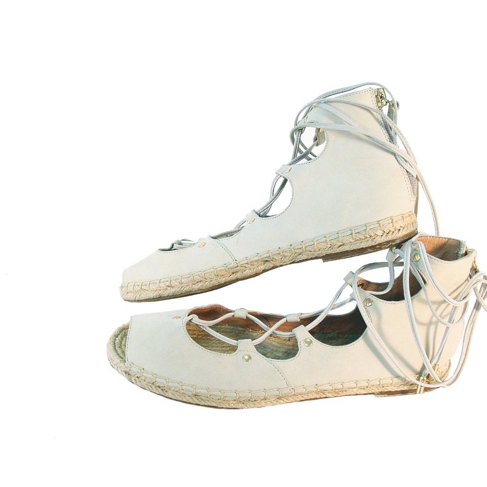 MAIDEN LANE Ivory Nubuck Lace Up Espadrilles - Picture 3 of 7